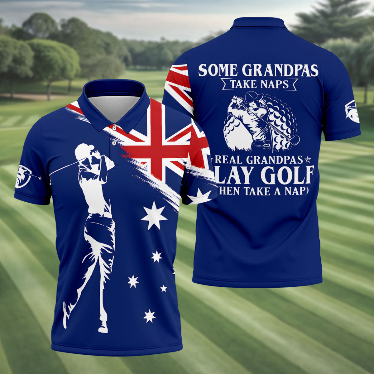 Real Grandpas Play Golf Then Take A Nap Australia Flag Print Men's Funny Golf Shirts, Polo Shirtor Men