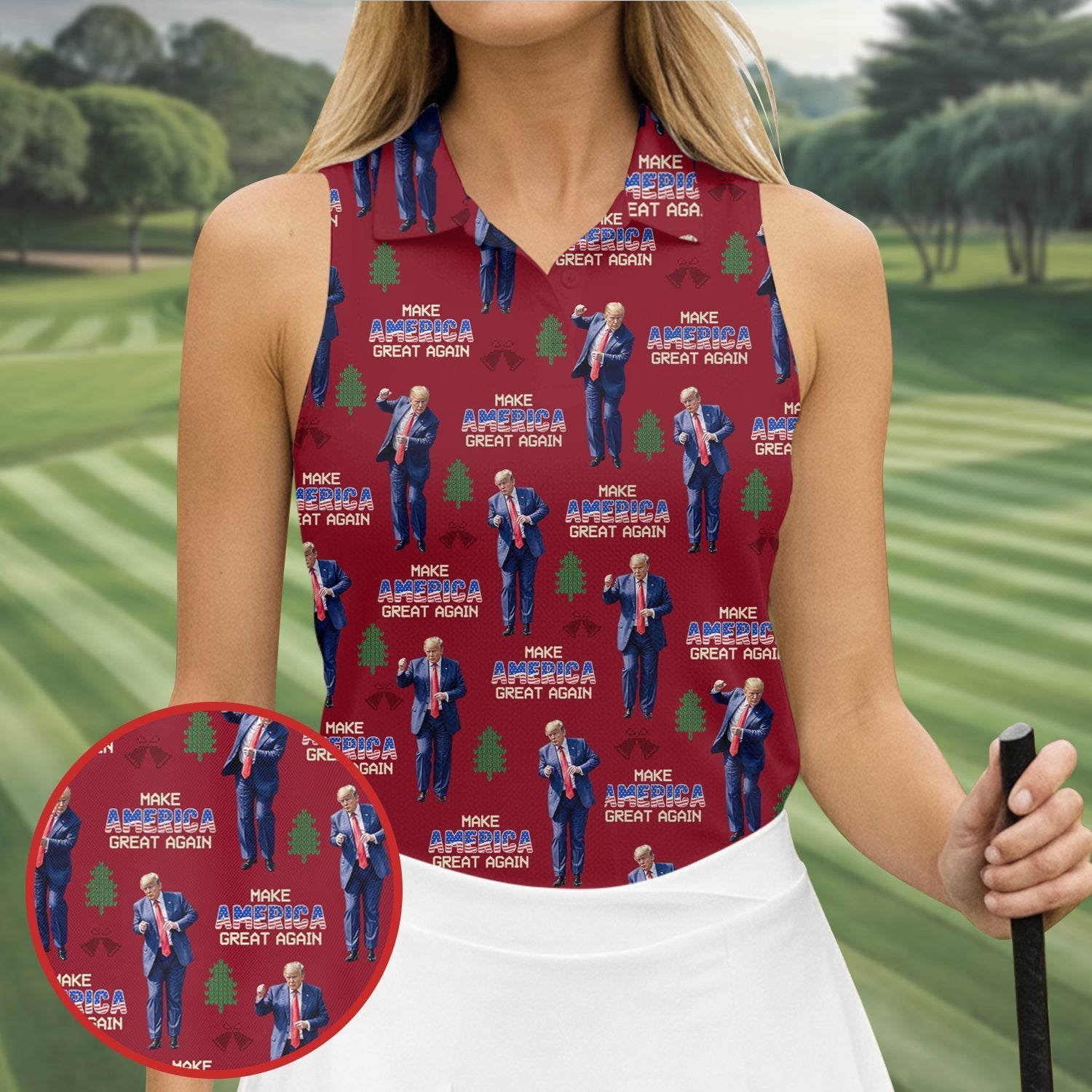 Make America Great Again Christmas Golf Trump Dancing Women's Golf Polo Shirt Ladies Golf Polos, Christmas Golf Gift