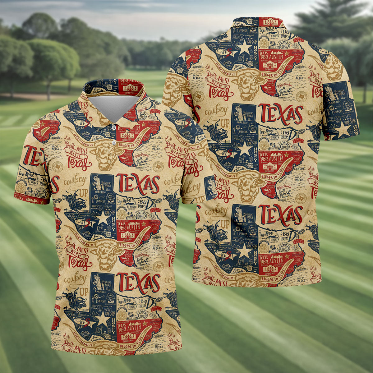 Don't Mess With Texas Western Theme Old West Golf Tops For Men, Polo Shirt Men, Golf Shirts For Men