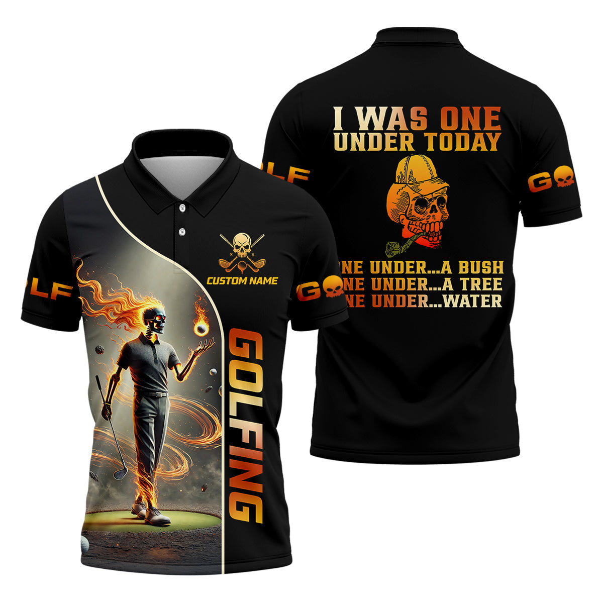 I Was One Under Today Custom Men's Golf Polo ShirtFunny Skull Golf Shirt, Dad Golf Gift