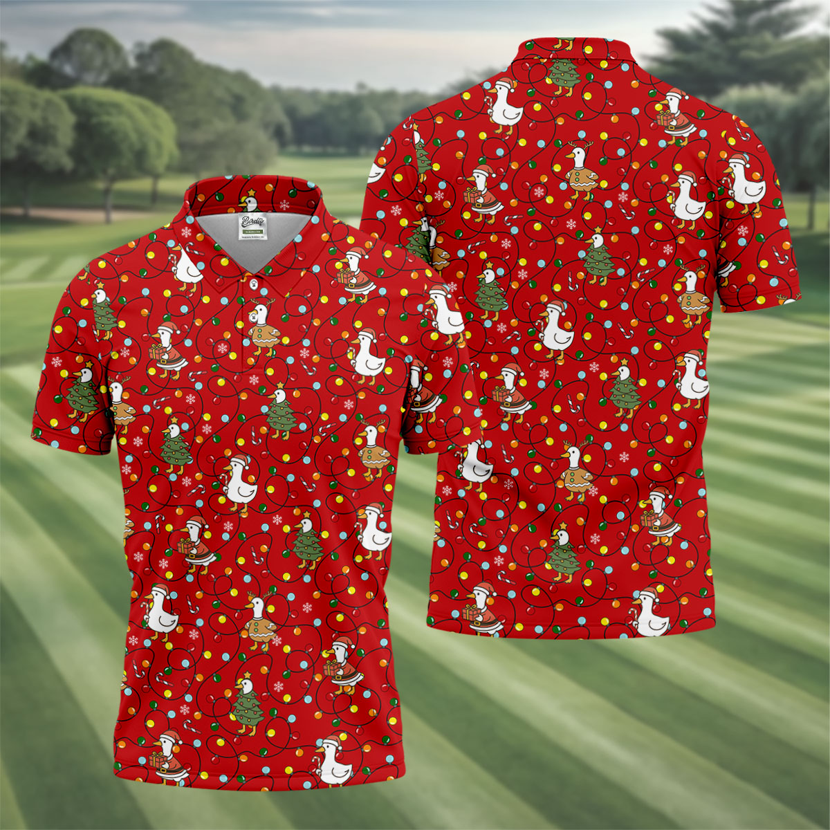 Funny Duck Merry Xmas Red Golf Shirts, Gifts For Golf Lovers, Polo ShirtFor Men, Golfing Apparel