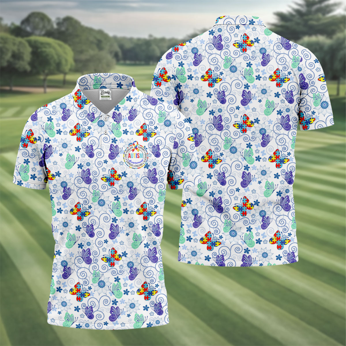 Autism Awareness Colors Puzzles Butterfly Floral Golf Shirt, Golf Tops For Men, Golf Shirts For Men