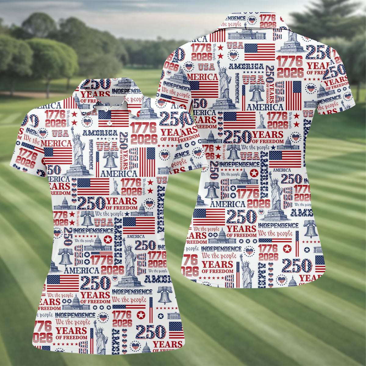 250th Anniversary USA 1776-2026 Retro Golf Shirt, Ladies Golf Tops, 4th Of July Golf Shirt For Women