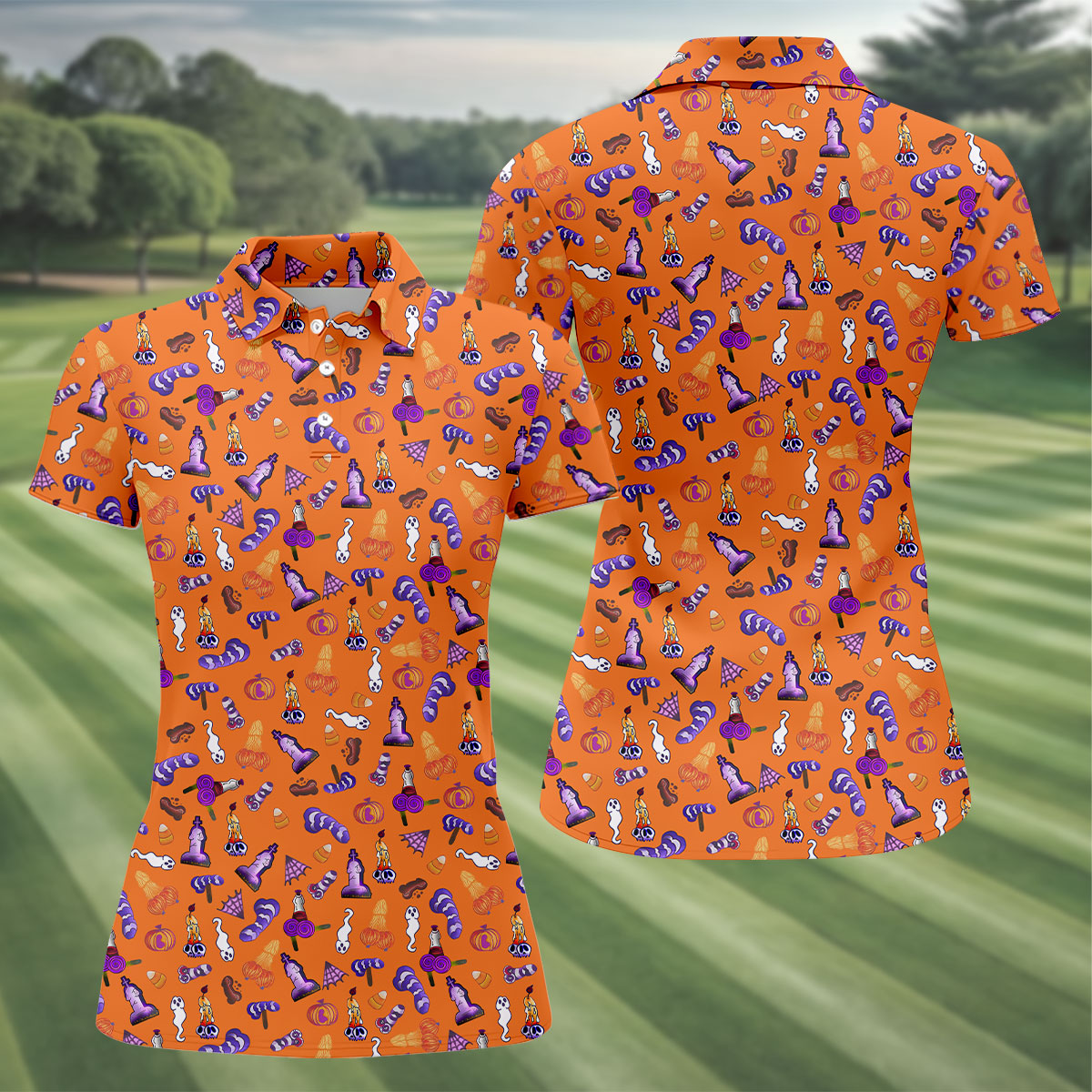 Funny Dirty Orange And Purple Halloween Golf Shirt, Funny Golf Shirts Women, Ladies Golf Shirts