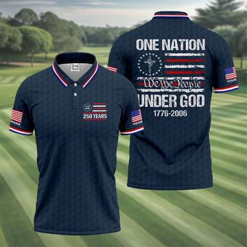 One Nation Under God We The People Navy Golf Shirt, 250 Years 4th Of July Golf Shirts For Men