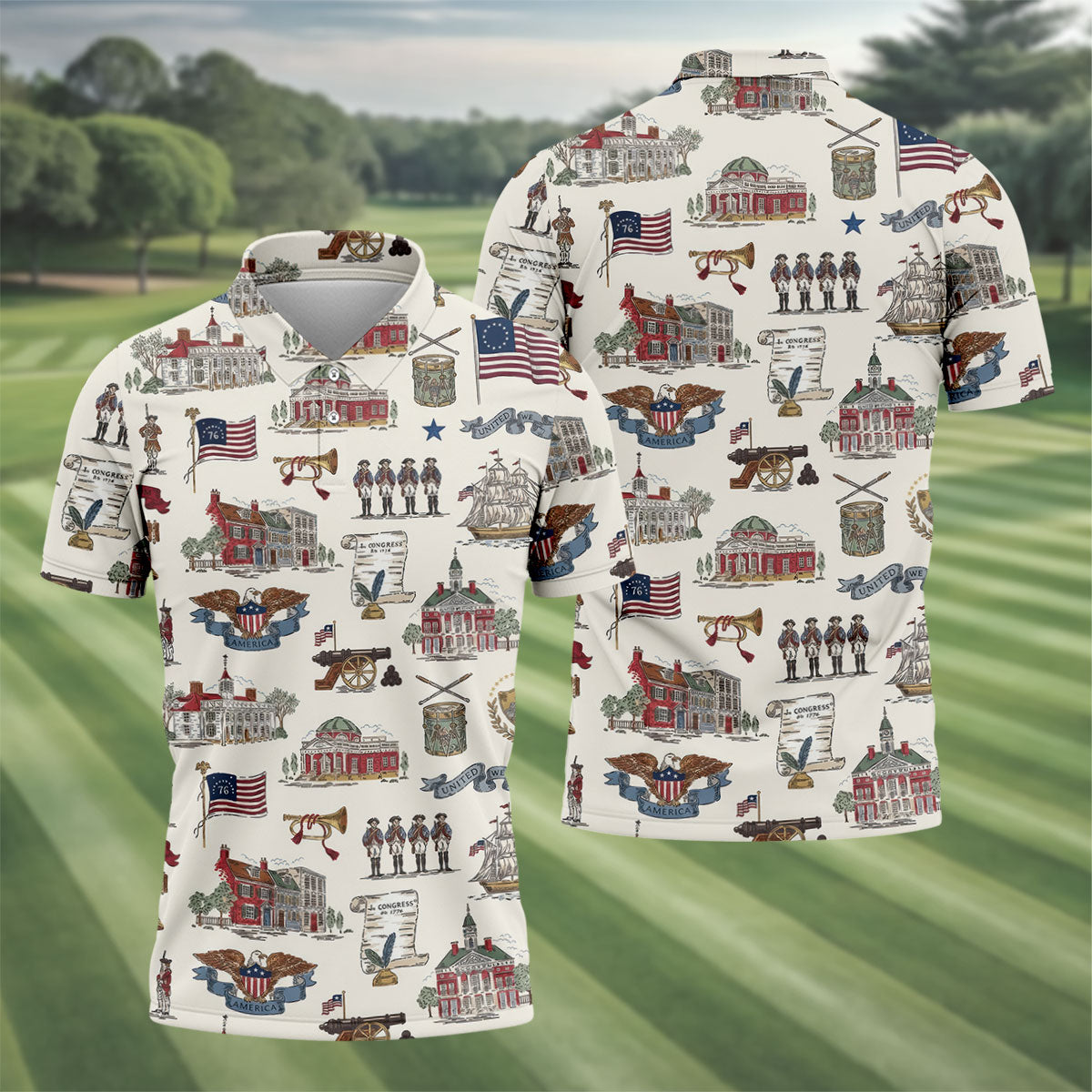 USA America Eagle Liberty Bell Flag 4th Of July Golf Shirt Patriotic Golf Shirt, Golf Shirts For Men