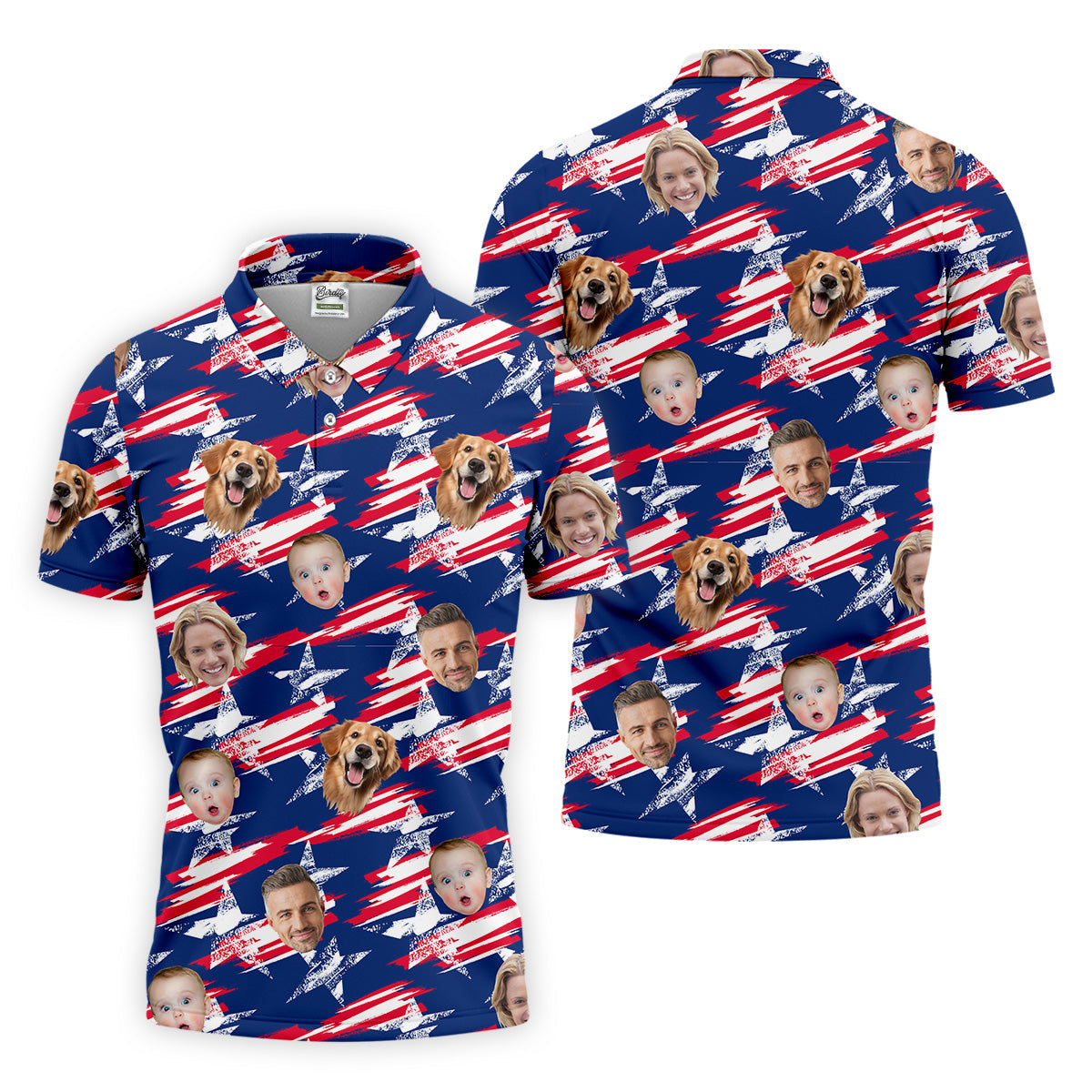 Independence Day Custom Shirts With Face, Men's Golf Polo Shirtmerica Flag Golf Shirt, USA Golf Shirt