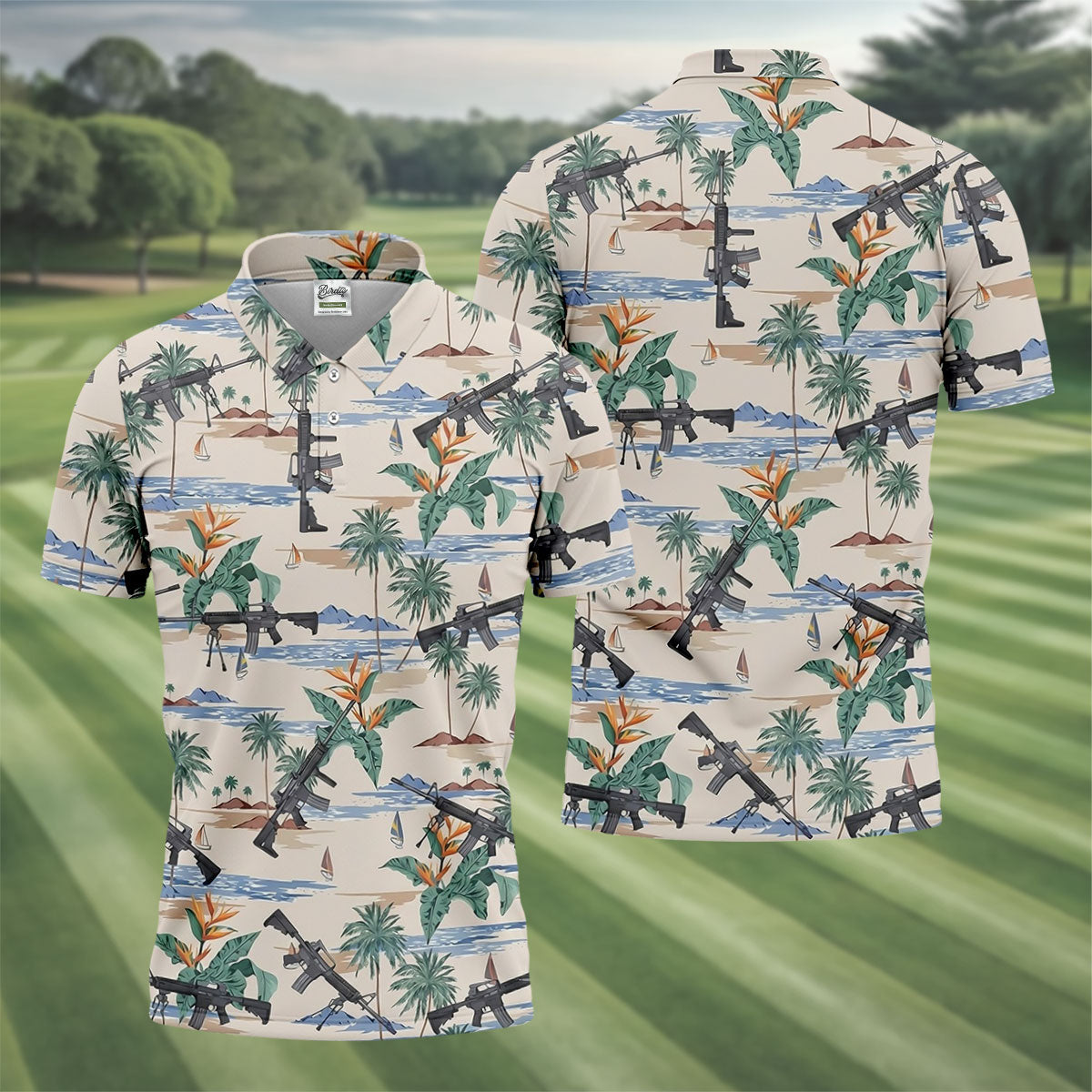 Hawaiian Palm Tree With Army Theme Golf Shirts For Men, Polo ShirtFor Men, Golfing Apparel