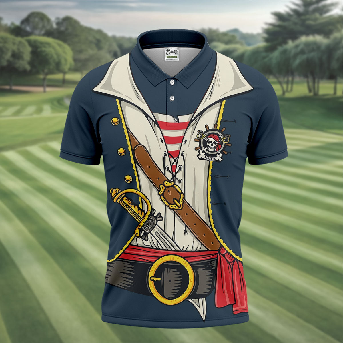 Funny Pirate Costume Hawaiian Golf Shirt, Men's Golf Shirt, Polo Shirts For Men