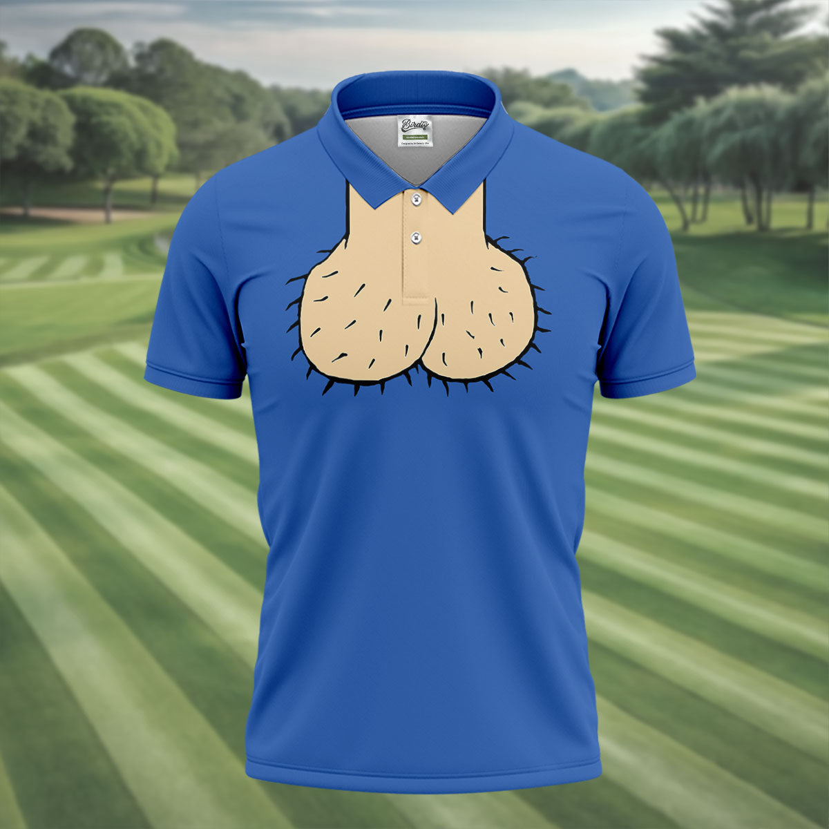 Blue Funny Dickhead Faux Chest Golf Shirt, Men's Polo Shirts, Polo Shirts For Men
