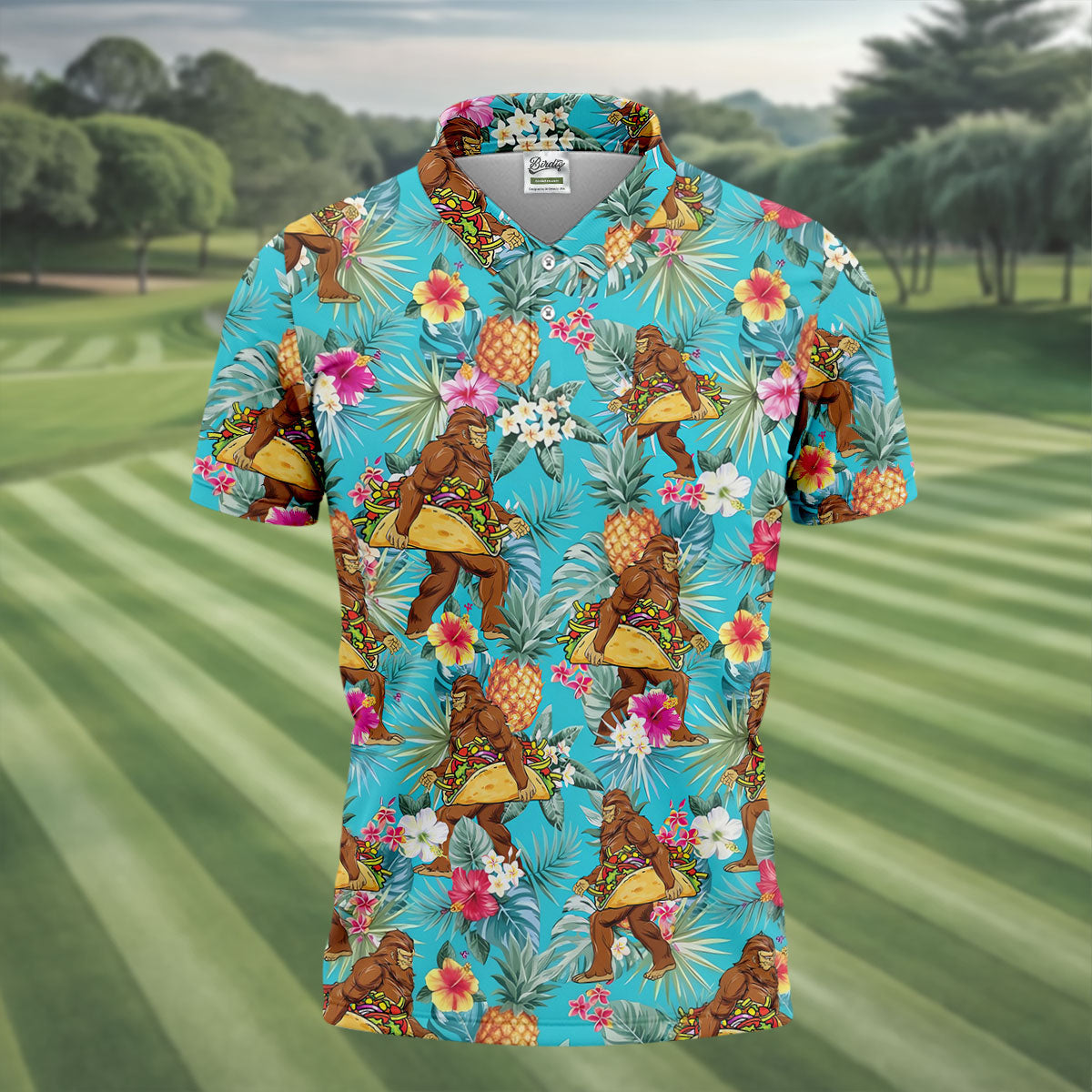 Bigfoot Taco Fiesta Time Hawaiian Golf Shirt, Cinco De Mayo Celebration Golf Shirts For Men