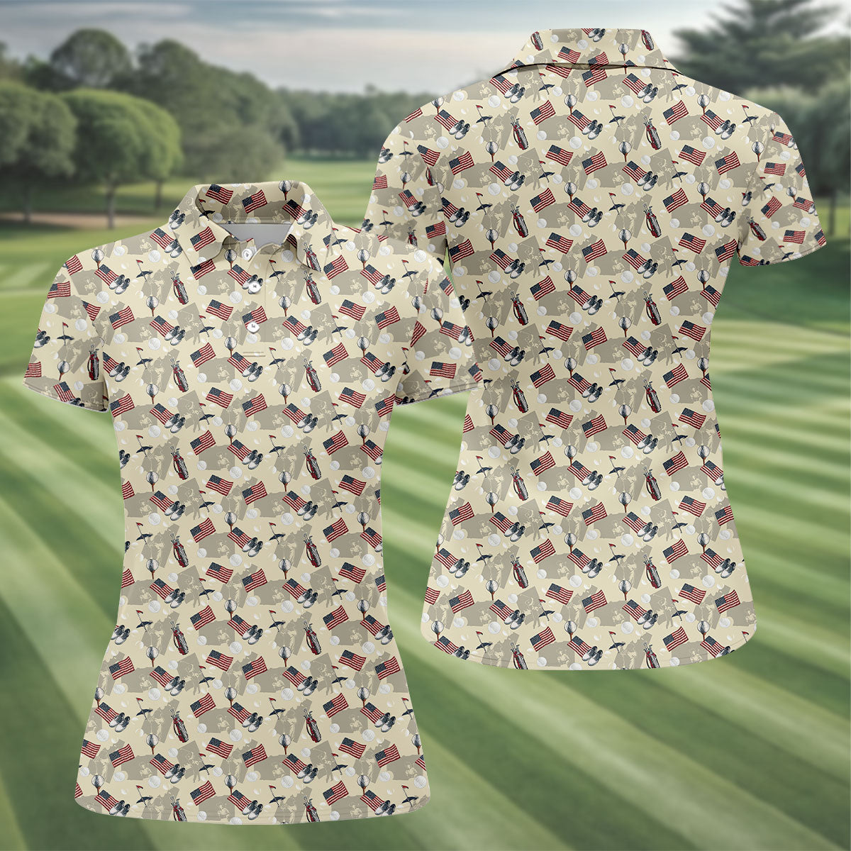 American Flag Pattern 250 Celebration Vintage Golf Shirt, Patriotic 4th Of July Golf Shirt For Women