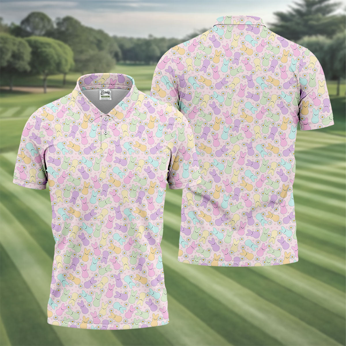 Easter Bunny Seamless Pattern Golf Shirts For Men, Men's Funny Golf Shirts, Cute Golf Outfit, Polo ShirtFor Men