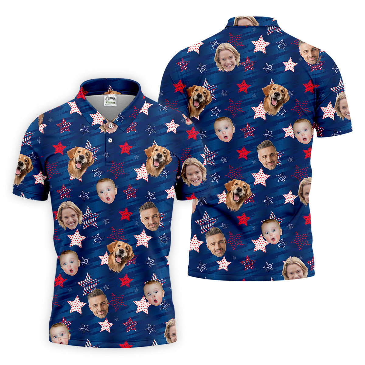 American Flag Custom Shirts With Face, Men's Golf Polo ShirtPatriotic Golf Shirt, USA Golf Shirt