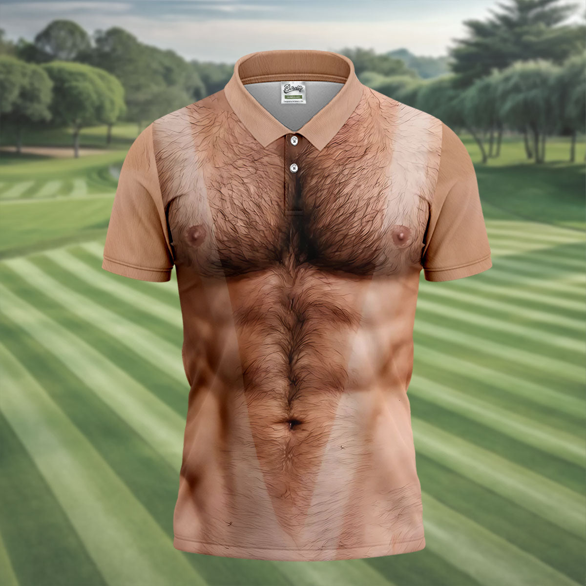 Funny Hairy Man Body Illusion Design Hawaiian Golf Shirt, Golf Shirts For Men, Polo Shirts For Men