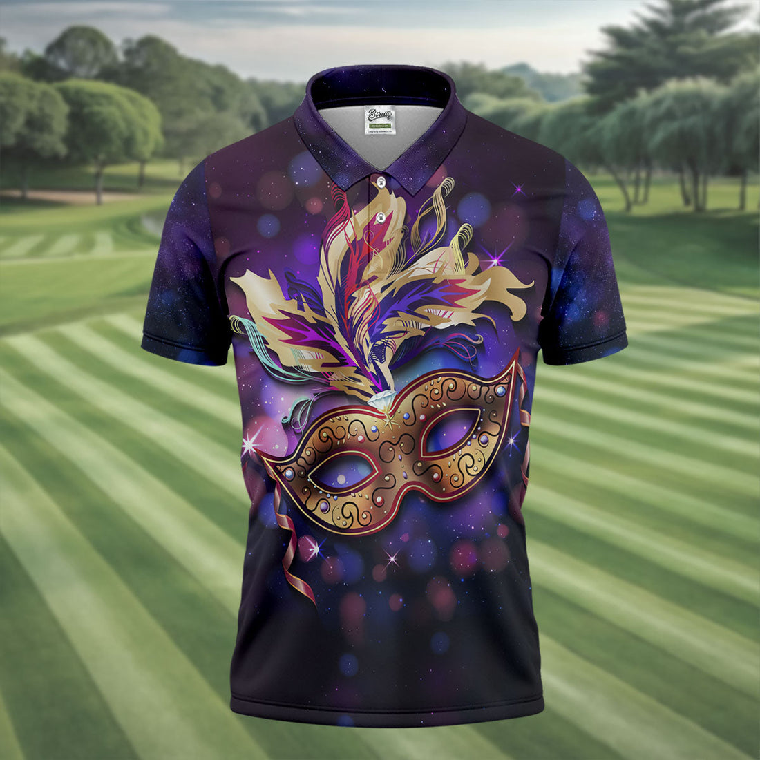 Mardi Gras Mask Feather Ribbon Purple Golf Shirt, Polo ShirtFor Men, Golf Shirts For Men