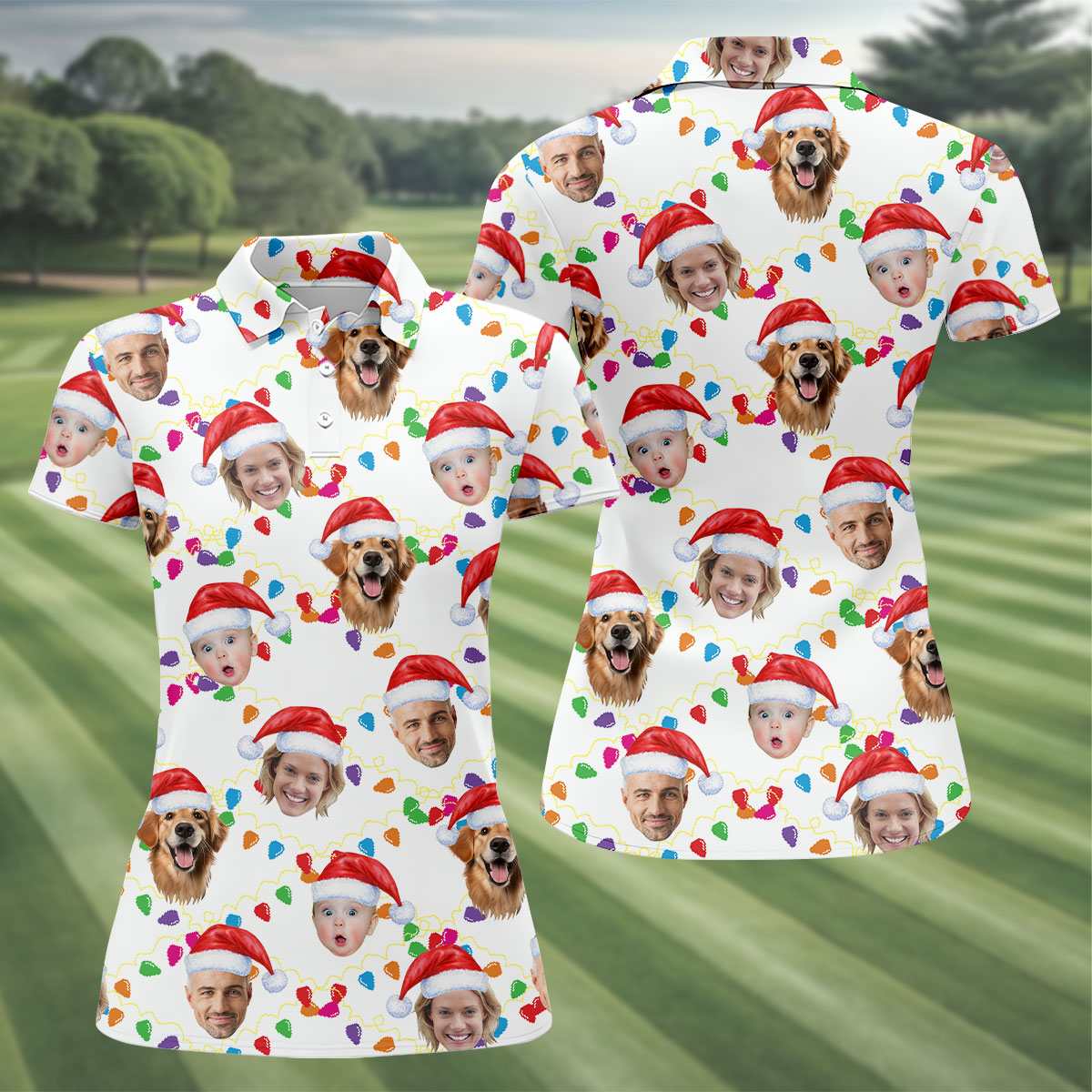 Custom Face Christmas White Polo ShirtFunny Christmas Shirts For Family, Golf Gifts For Women