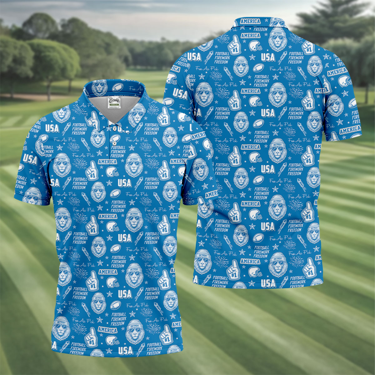 Cool Lion Football Freedom Blue Polo ShirtAmerican Football League Gift Ideas For Football Fans
