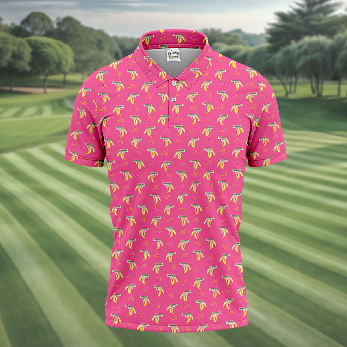 Funny Banana Hot Pink Golf Shirt, Golf Tops For Men, Golf Shirts For Men, Polo ShirtFor Men