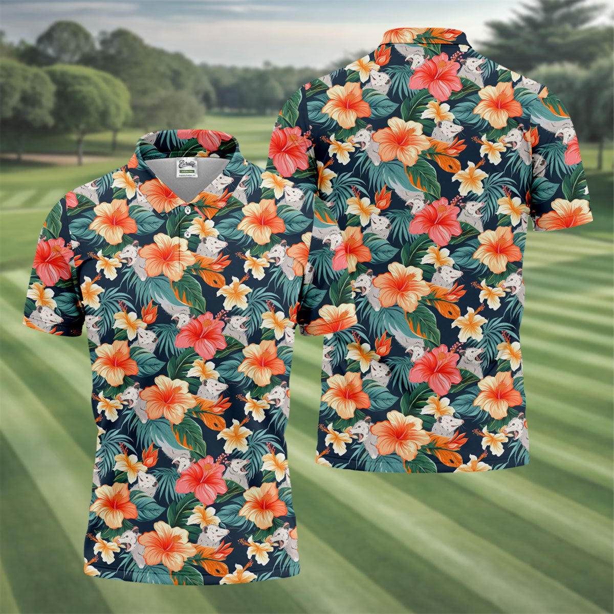 Large Hibiscus Flowers Tropical Vibe Golf Tops For Men, Hawaiian Golf Shirts, Polo Shirt Men
