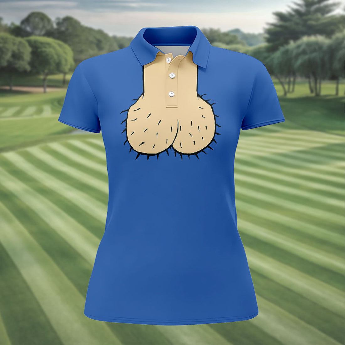 Blue Funny Dickhead Faux Chest Golf Shirt, Women’s Golf Apparel, Performance Golf Shirt