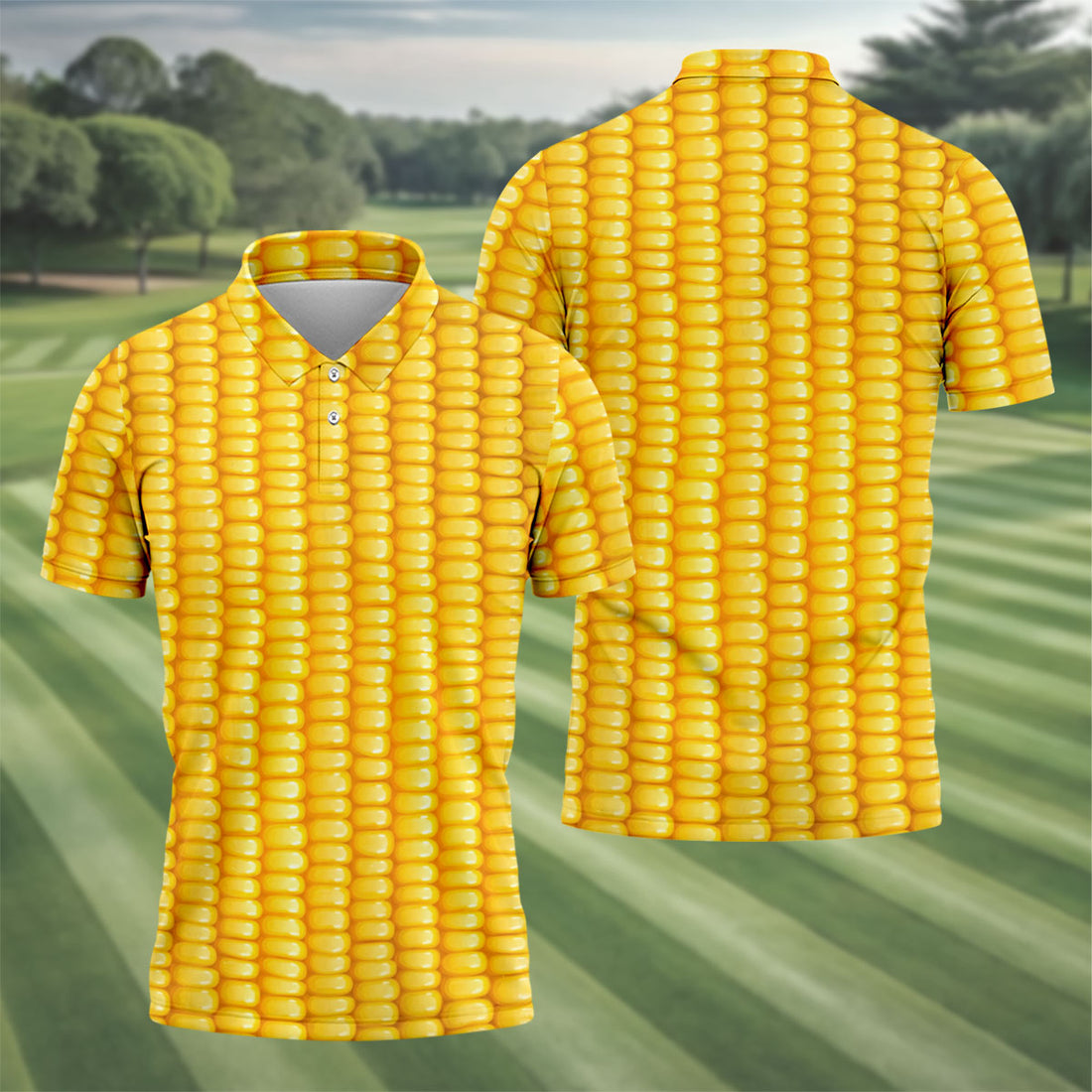 Realistic Sweet Corn Cob Print Design Hawaiian Golf Shirt, Golf Shirts For Men, Polo Shirts For Men