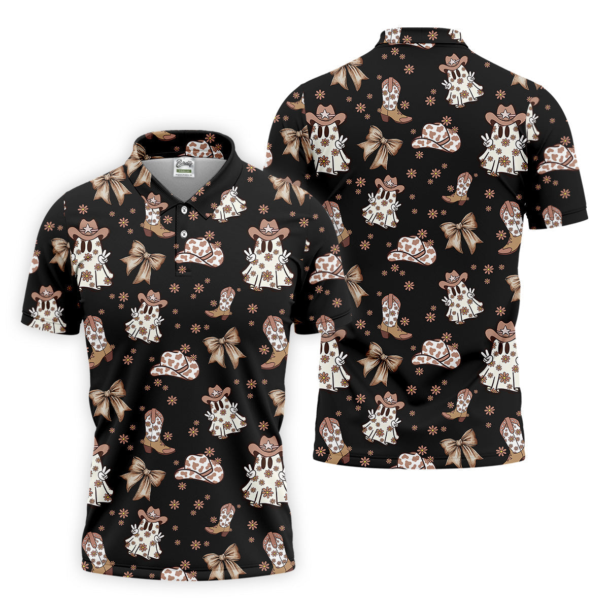 Coquette Halloween Cowboy Ghost Black Fun Golf Shirts For Men, Polo ShirtFor Men, Golfing Apparel