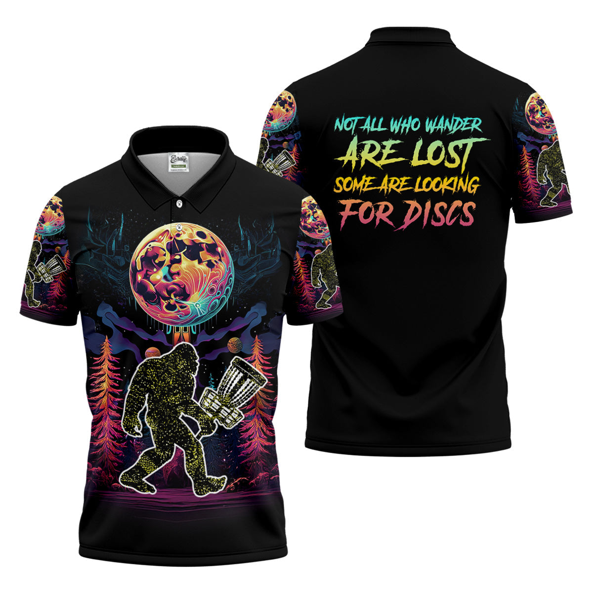 Not All Who Wander Are Lost Bigfoot Discs Golf Men's Golf Polo ShirtMens Golf Gift, Funny Golf Shirt