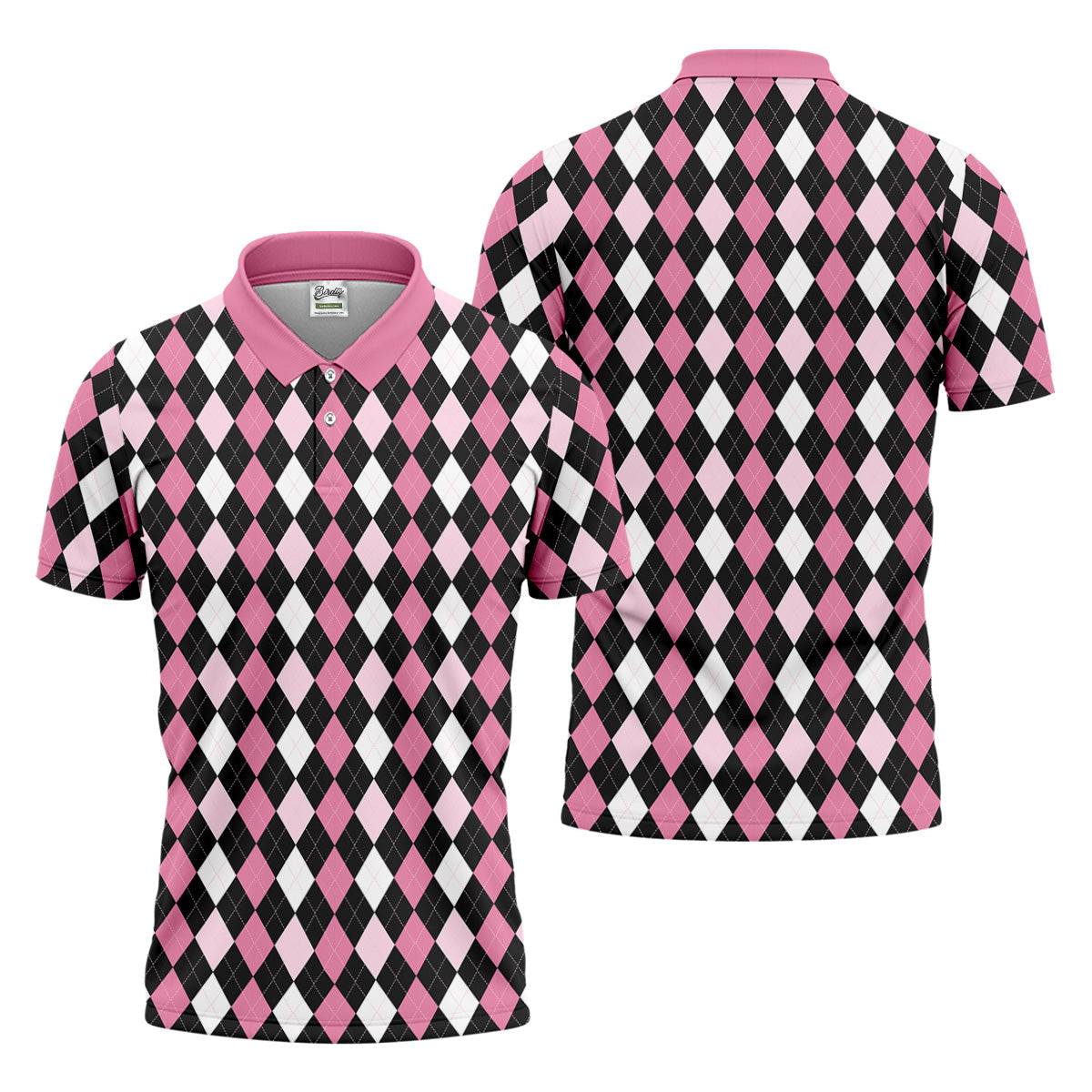 Black Pink Argyle Men's Golf Polo ShirtGolf Gift For Men, Golfing Apparel, Matching Golf Shirt