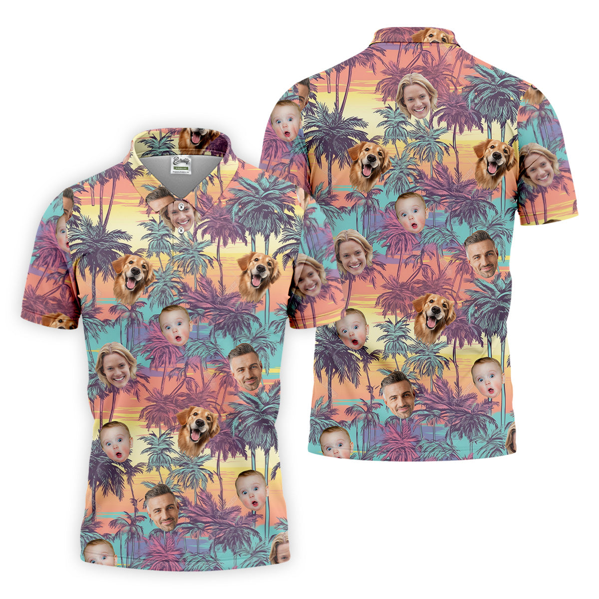 Men Palm Tree Shirt, Seamless Pattern, Hawaiian Shirts With Faces, Mens Golf Polo Shirt Mens Hawaiian Shirt