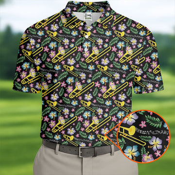 Trombones Floral Tropical Vibe Golf Tops For Men, Polo ShirtFor Men, Golf Shirts For Men