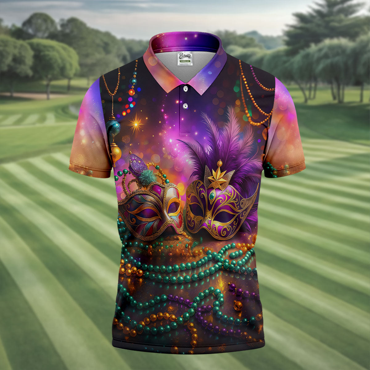 Carnival Mask Beads Chain Bokeh Effect Mardi Gras Golf Shirt, Polo ShirtFor Men, Golf Shirts For Men
