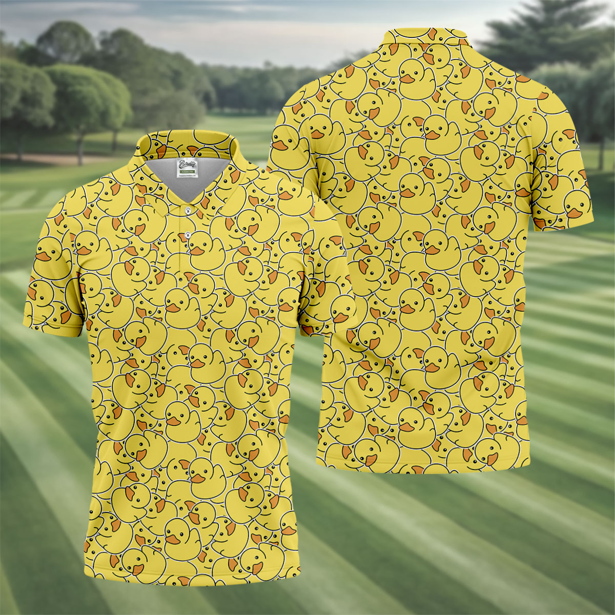 Cute Yellow Rubber Duck Pattern Golf Shirt, Hawaiian Golf Shirt, Mens Golf Shirts, Golf Apparel For Men