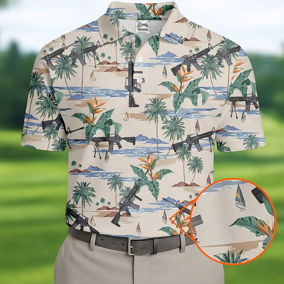 Hawaiian Palm Tree With Army Theme Golf Shirts For Men, Polo ShirtFor Men, Golfing Apparel