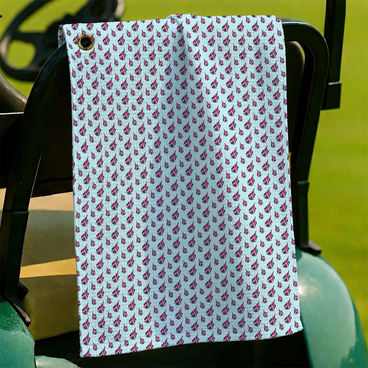 Breast Cancer Awareness Golf Towel, Pink Ribbon Pattern Golf Towels For Breast Cancer Support, Golf Gift For Golfer