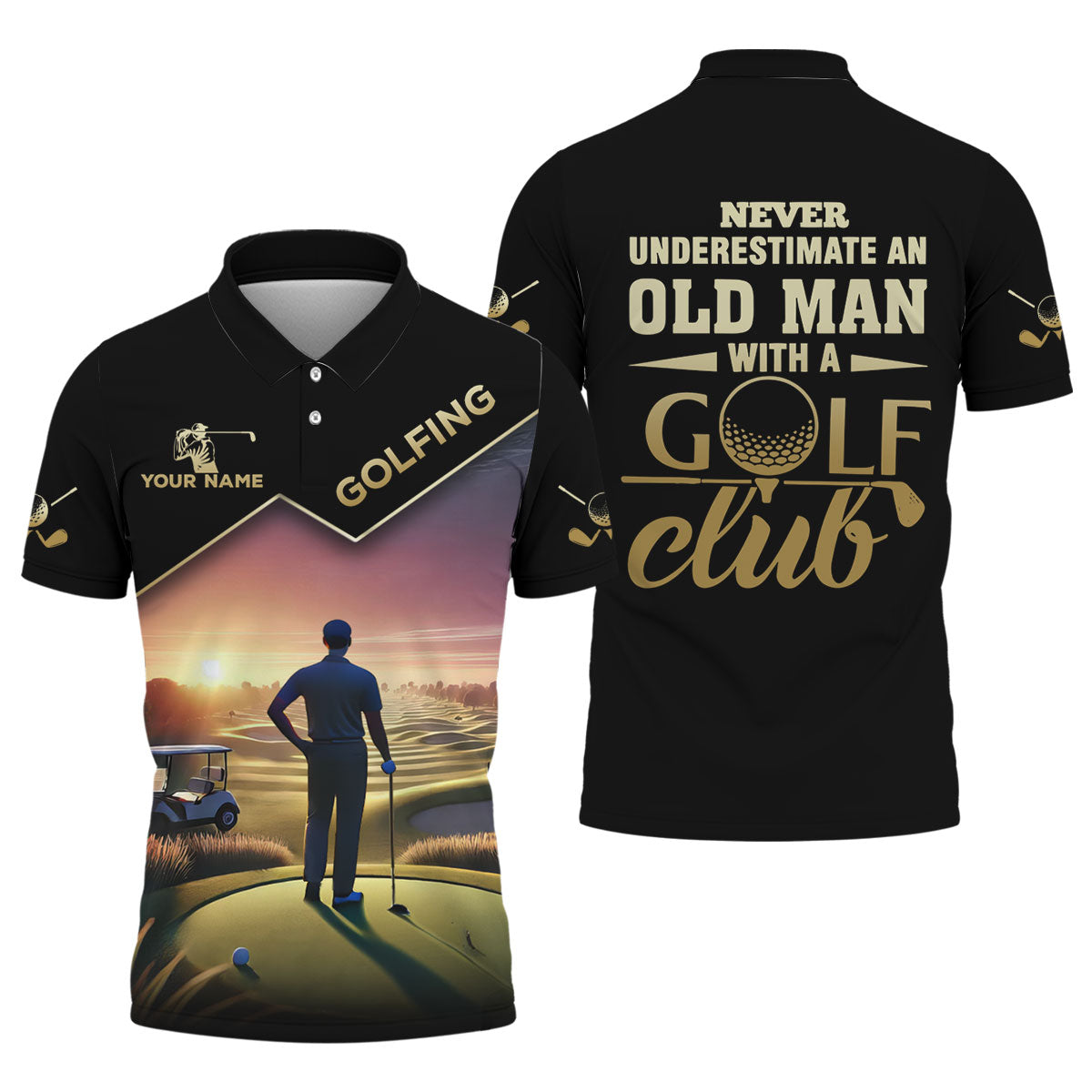 Never Underestimate An Old Man Personalized Men's Golf Polo ShirtChristmas Golf Gift