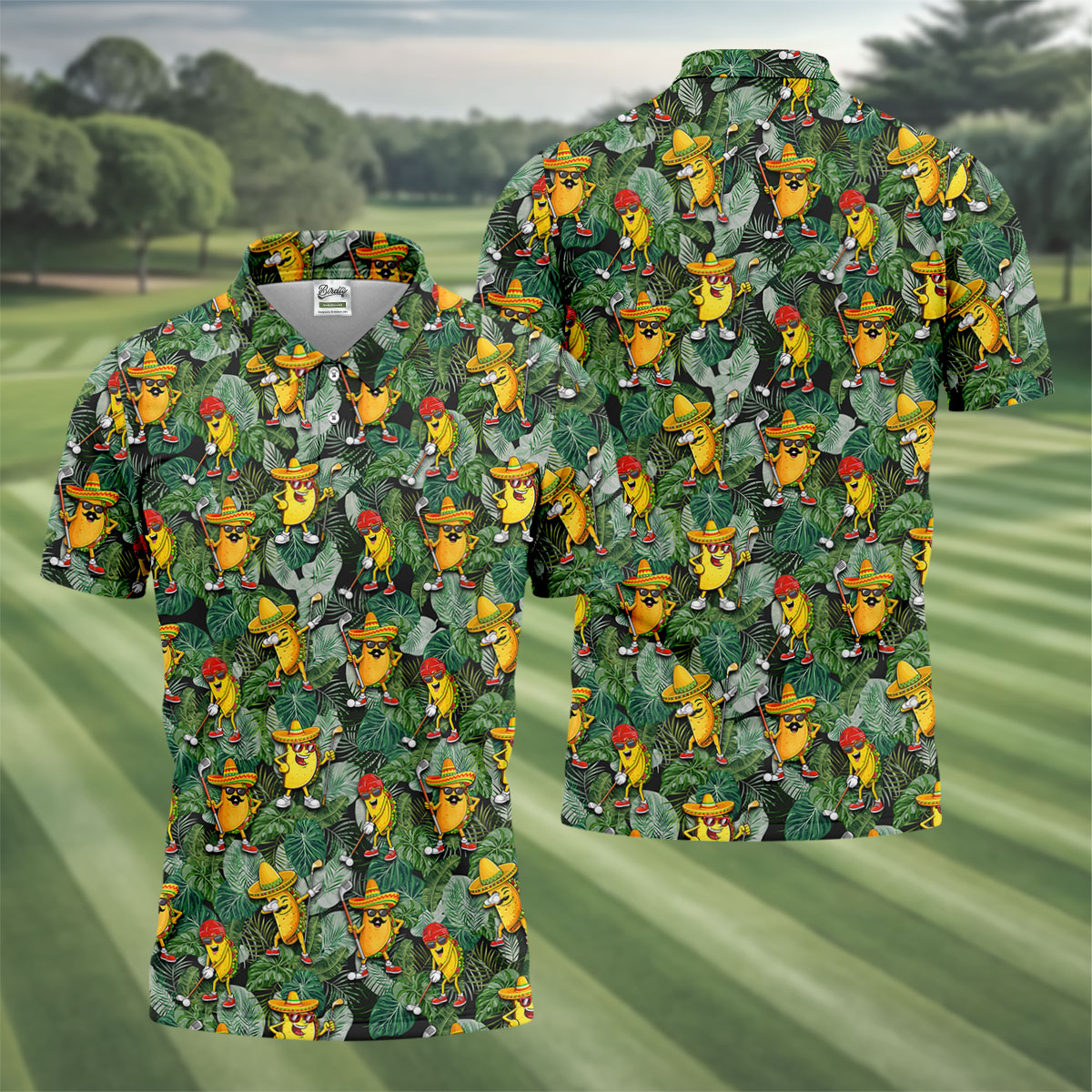 Funny Taco Golf Pose Tropical Men's Polo ShirtCinco De Mayo Fiesta Golf Shirt, Golf Shirts For Men