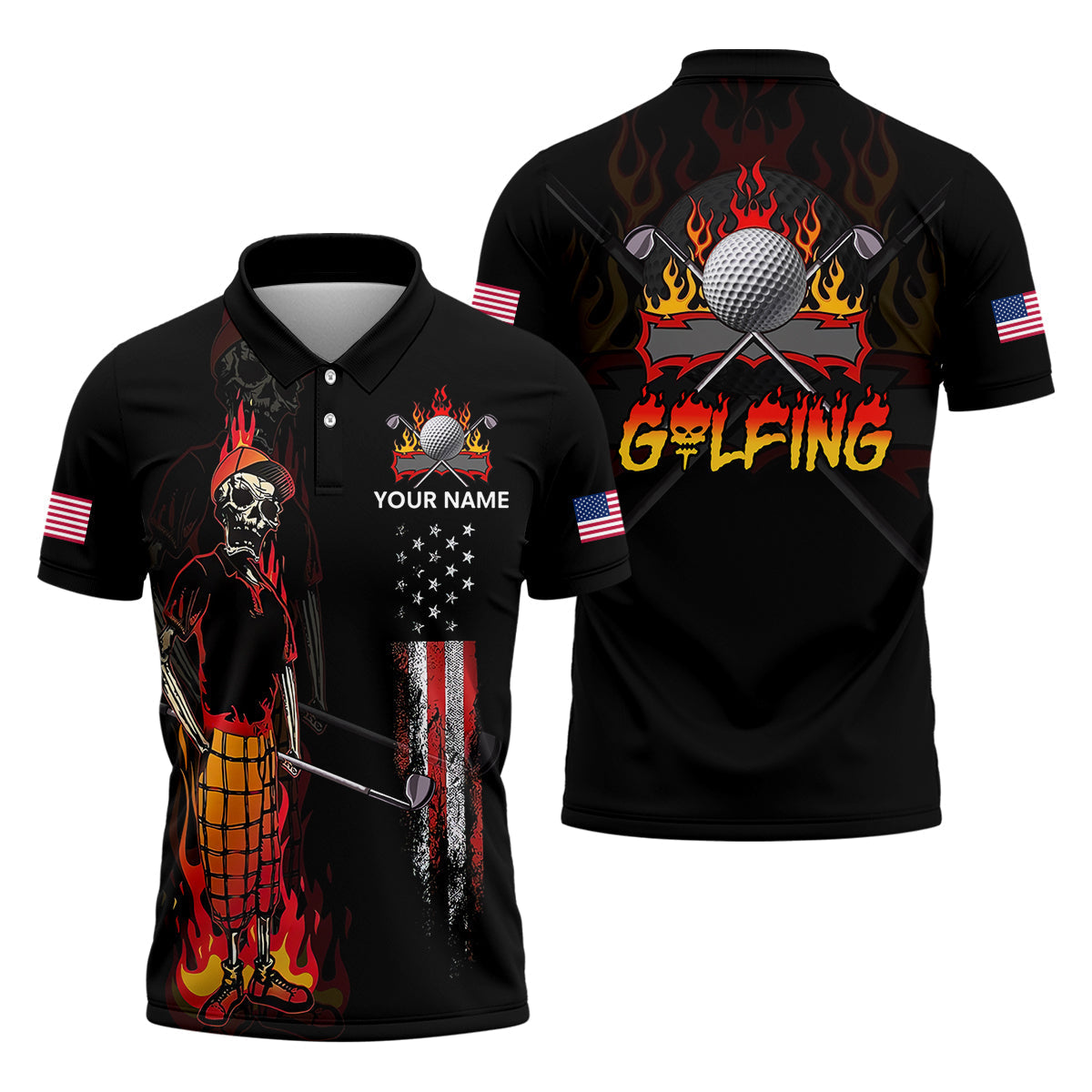 Custom Skull Golf Polo ShirtMens Golf Gift, Funny Golf Shirt