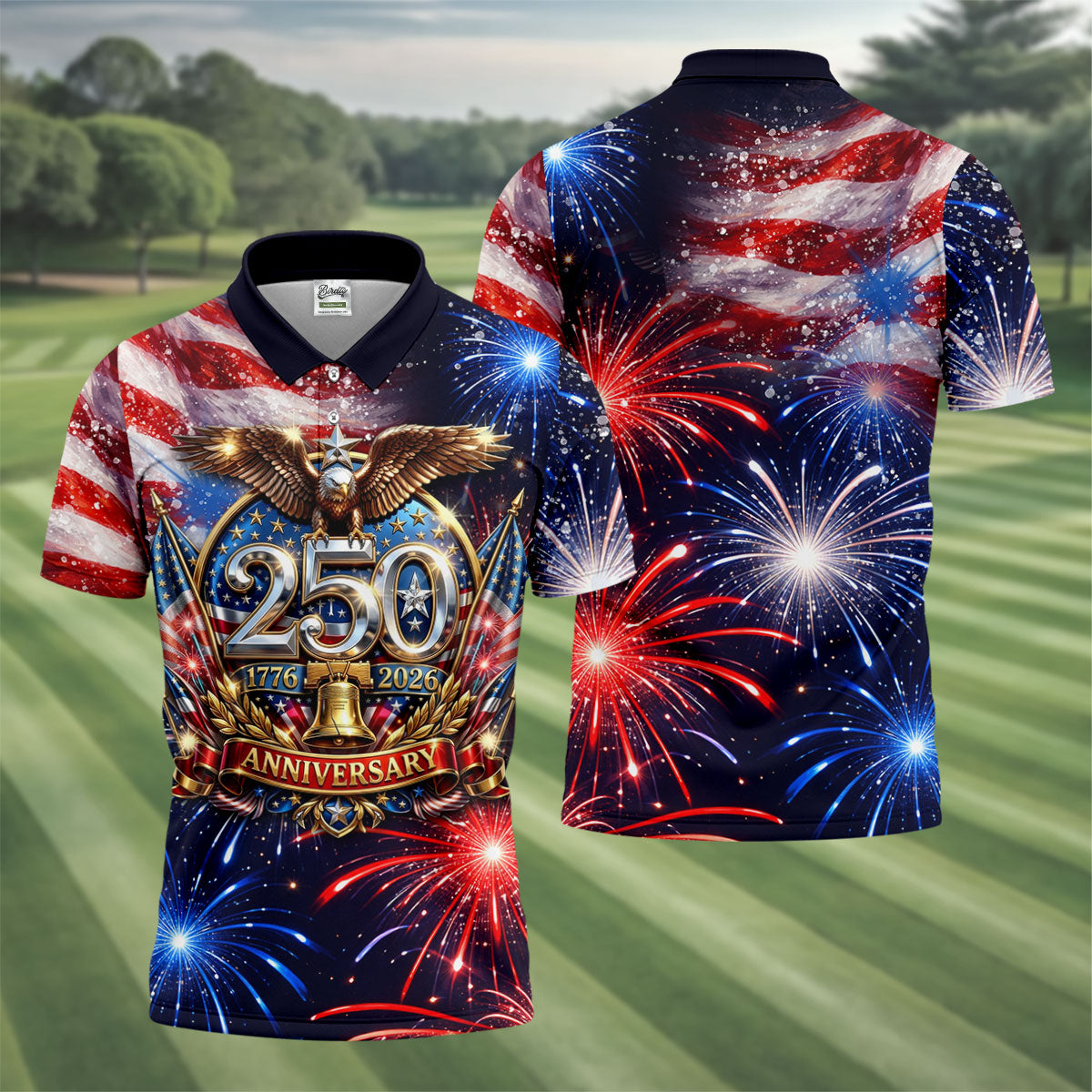 America Bald Eagle Red White Blue Patriotic Celebration 4th Of July Golf Shirt, 250 Years Golf Shirts For Men