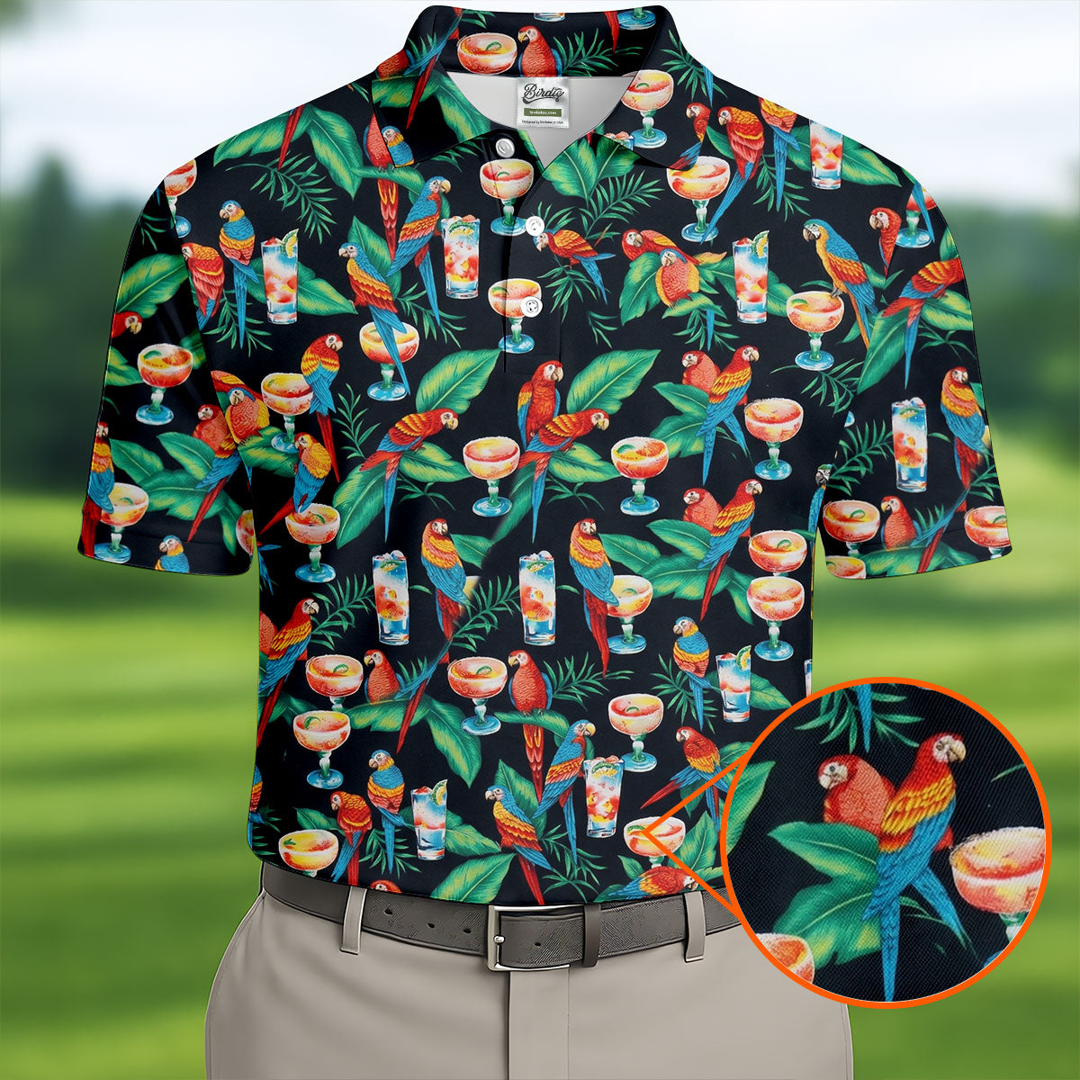 Colorful Parrots Margaritas Cinco De Mayo Celebration Fiesta Themed Tropical Pattern Golf Shirts For Men