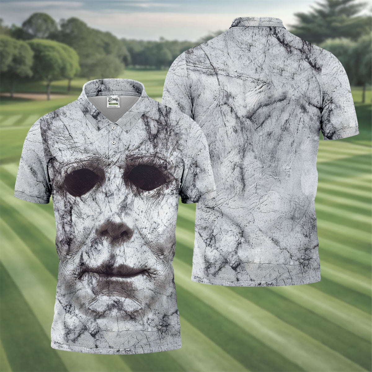 Horror Myer Face Polo ShirtFor Men, Horror Cosplay Golf Tops For Men, Halloween Golf Shirt