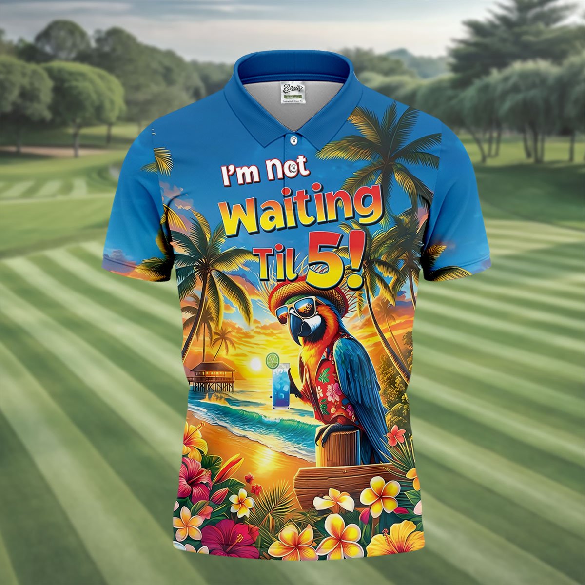I'm Not Waiting Til 5 Funny Parrot Hawaiian Golf Shirt, Men's Golf Shirt, Polo Shirts For Men