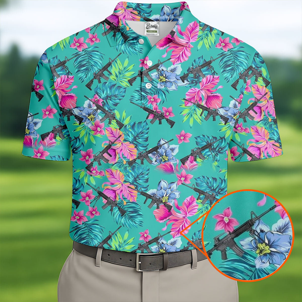 Hawaiian Floral With Army Theme Golf Shirts For Men, Polo ShirtFor Men, Golfing Apparel