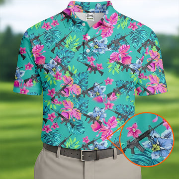 Hawaiian Floral With Army Theme Golf Shirts For Men, Polo ShirtFor Men, Golfing Apparel