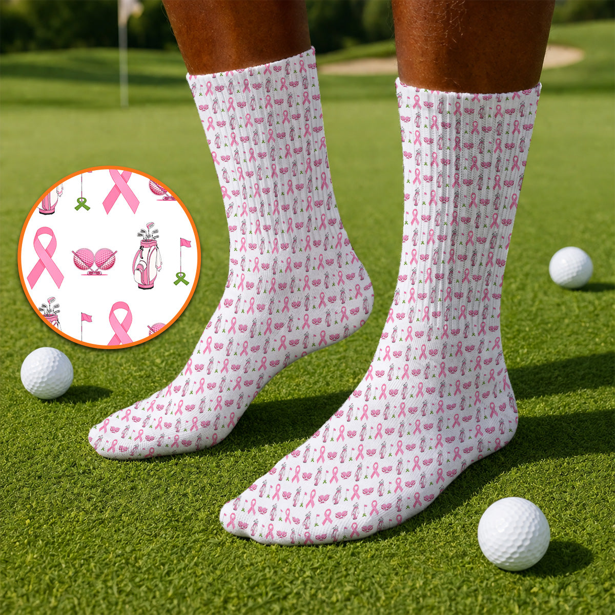Breast Cancer Pattern Golf Socks, Pink Ribbon Golf Sock for Golf Lovers, Support Breast Cancer Awareness Gift
