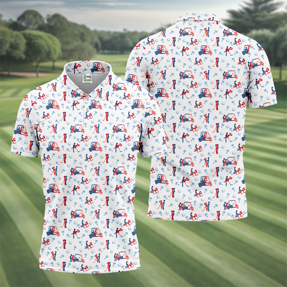 Naughty Couple Funny Stick Figures Patriotic Golf Shirt, 250 Years 4th Of July Golf Shirts For Men