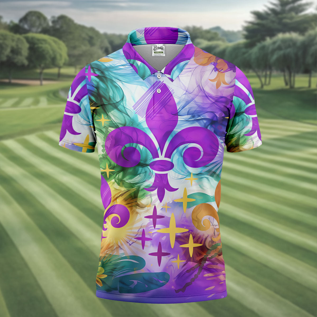 Mardi Gras Festival Fleur De Lis Symbol Purple Green Gold Polo ShirtFor Men, Golf Shirts For Men