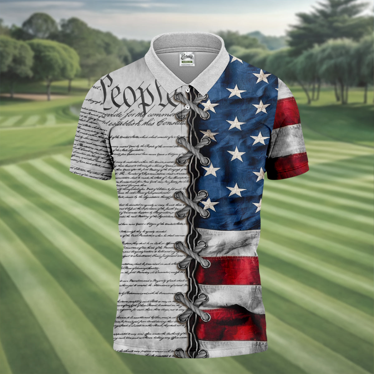 We The People Preamble Patriotic 4th Of July Grey Golf Shirt, 250th Anniversary Golf Shirts For Men