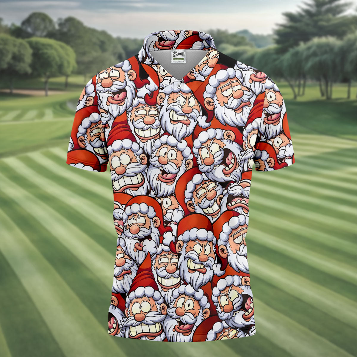 Santa Claus Face Fun Golf Shirts For Men, Christmas Golf Shirt, Polo ShirtFor Men, Golfing Apparel