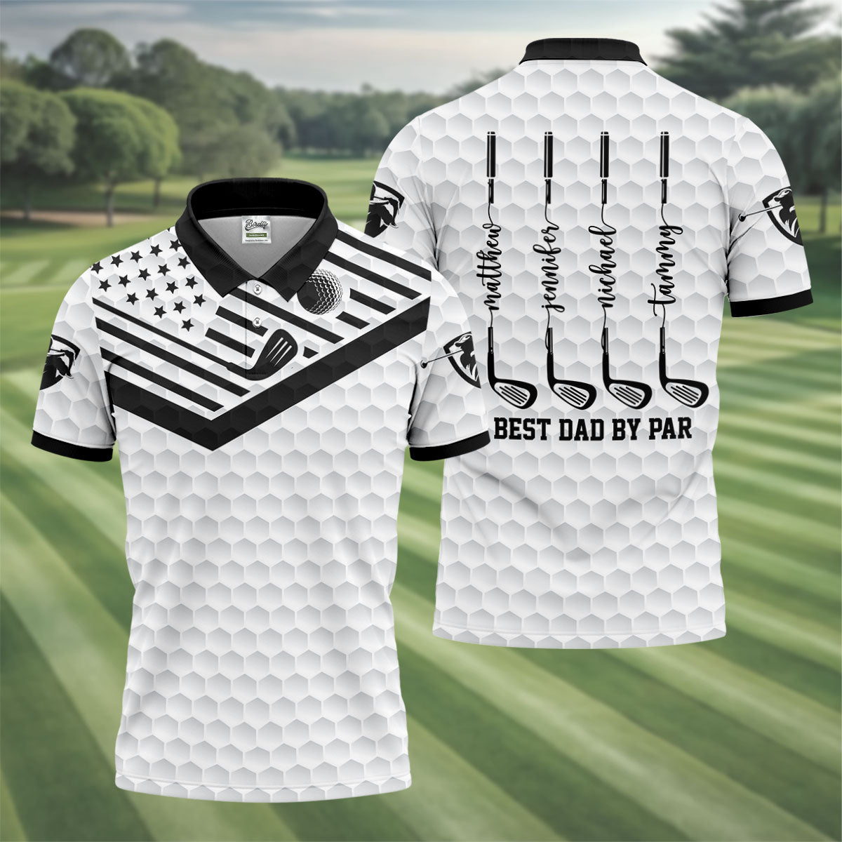 Best Dad By Par US Flag Pattern Father's Day Golf Shirt, Golf Gift For Dad, Personalized Gifts For Dad
